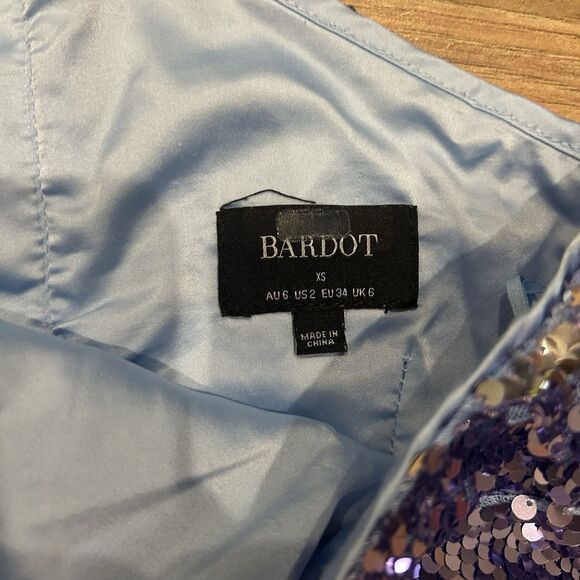 Bardot Purple Blue-Purple Sequin One Shoulder Mini Cocktail Dress XS 2 Sparkly - Picture 6 of 10